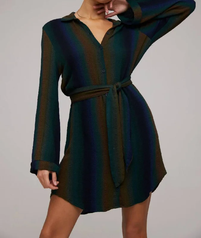 Mini Shirt Dress In Midnight Ombre Stripes