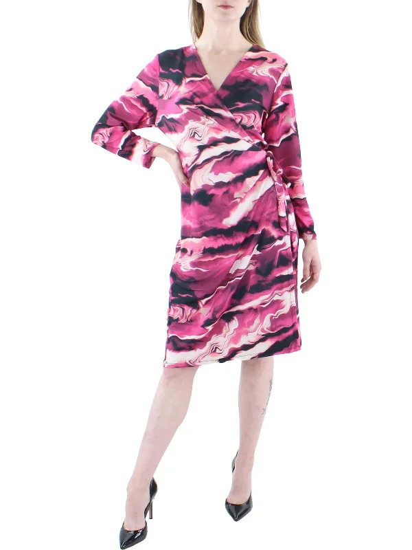 Womens Faux-Wrap Printed Wear to Work Dress