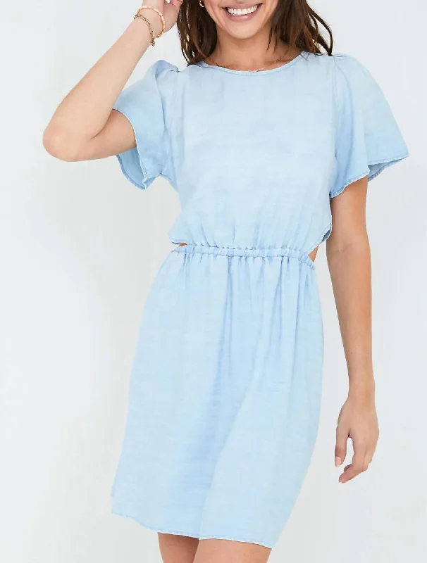 Short Sleeve Cut Out Dress In Shoreline Ombre Wash