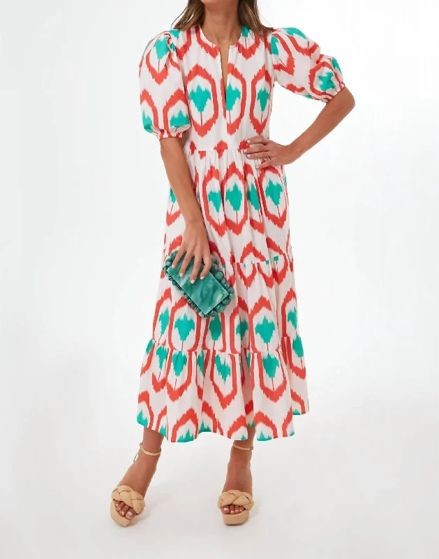 Coral Odisha Puff Sleeve Maxi In Multi